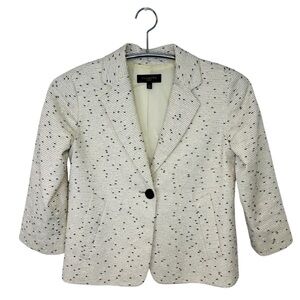 Talbots Petites Ivory and Black Textured Boucle Speckled Blazer
